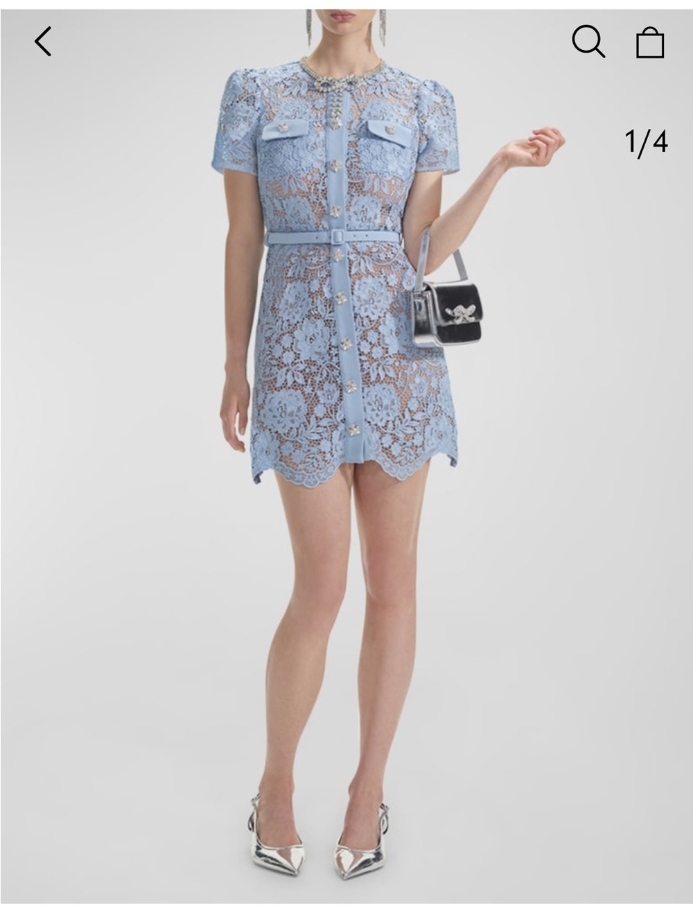 Self-Portrait Powder Blue Lace Mini Skirt with Belt